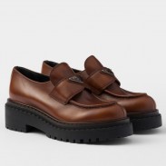 Prada Women's Double Chocolate Loafers in Cognac Leather 