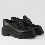 Prada Women's Double Chocolate Loafers in Black Leather 