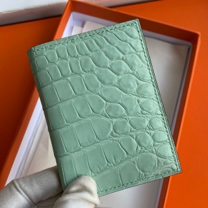 Hermes MC² Euclide Card Holder in Vert D'eau Matte Alligator Leather