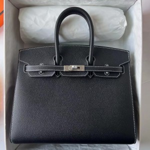 Hermes Birkin 25 Sellier Handmade Bag In Noir Epsom Calfskin 