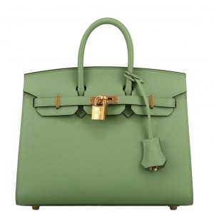 Hermes Birkin 25 Sellier Handmade Bag In Vert Criquet Epsom Calfskin 
