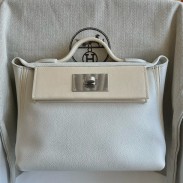 Hermes 24/24 Mini 21 Handmade Bag in White Evercolor Leather