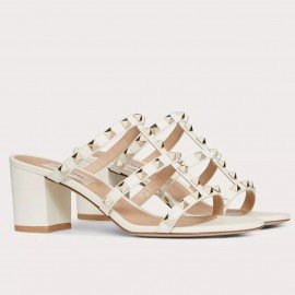 Valentino Rockstud Slide Sandals 60mm In White Calfskin