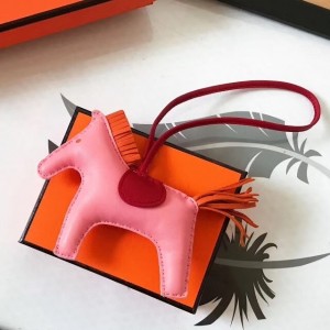 Replica Hermes Rodeo Horse Bag Charm In Black/Camarel/Red Leather