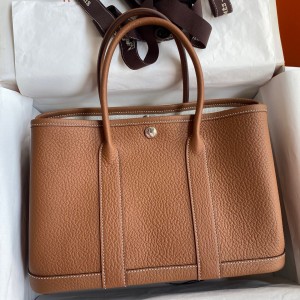 Hermes Garden Party 30 Handmade Bag in Gold Negonda Leather