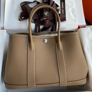 Hermes Garden Party 30 Handmade Bag in Taupe Negonda Leather