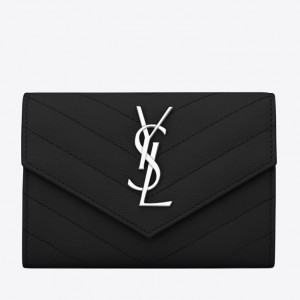Replica YSL Fake Saint Laurent WOC Monogram Chain Wallet All Black for Sale