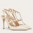 Valentino Rockstud Ankle Strap 100mm Pumps In White Leather
